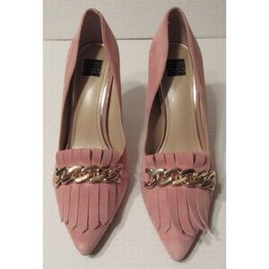 White House Black Market Olivia Fringe Winter Bloom Gold Chain Heels Size 9M